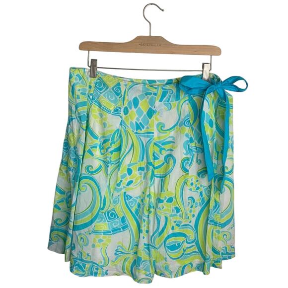 Lilly Pulitzer White Label Sealife Wrap Skirt A-Line Turtle Fish W-389 Sz 8 - Picture 1 of 8